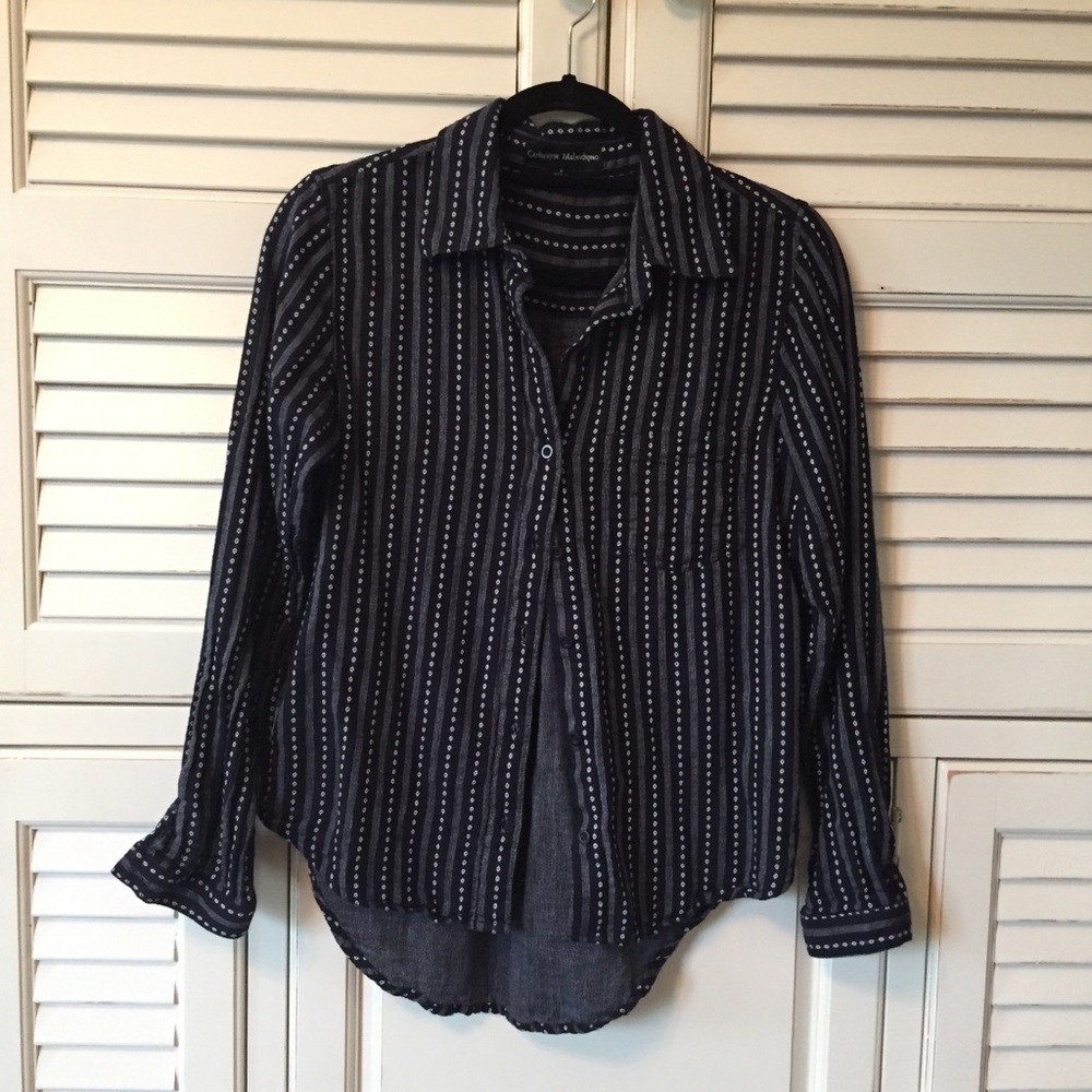 Navy High-Low Button Down Shirt